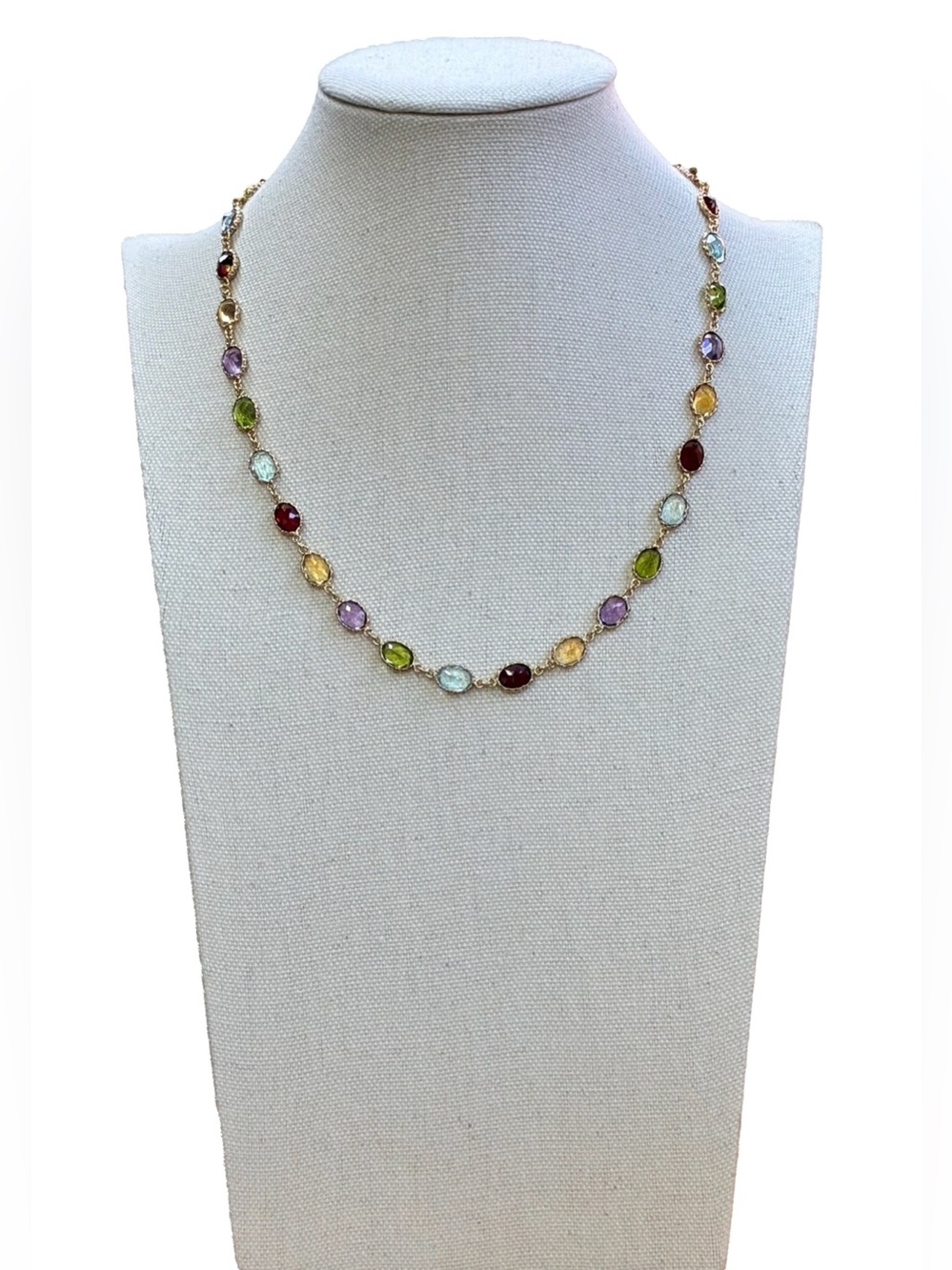 14K Italian Gold Multi-Gemstone Tennis Necklace | 31 Stones | 17.5”